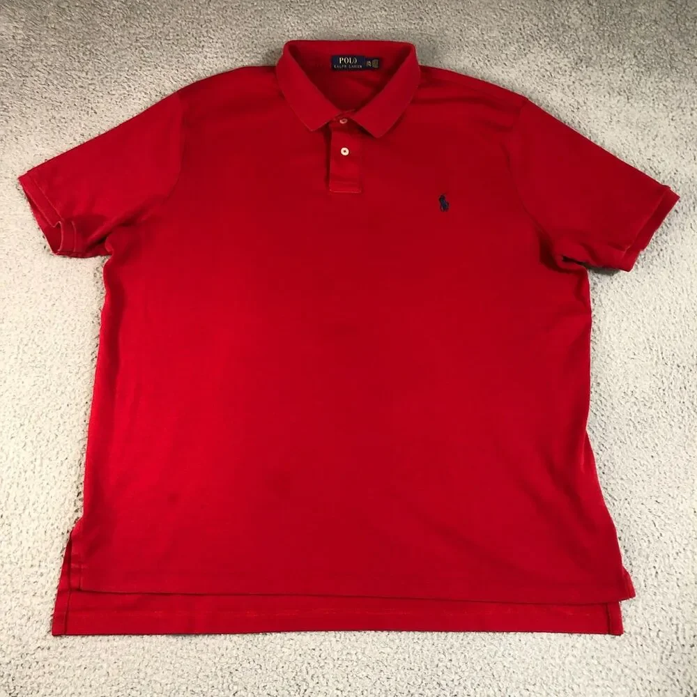 Polo Ralph Lauren Shirt Adult XXL Red Dad Pony Logo Preppy Men Slit Golf Outdoor